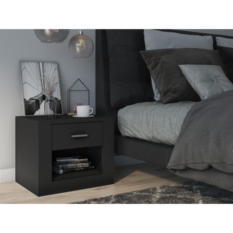 Terwilliger 50cm W Manufactured Wood Bedside Table, Black