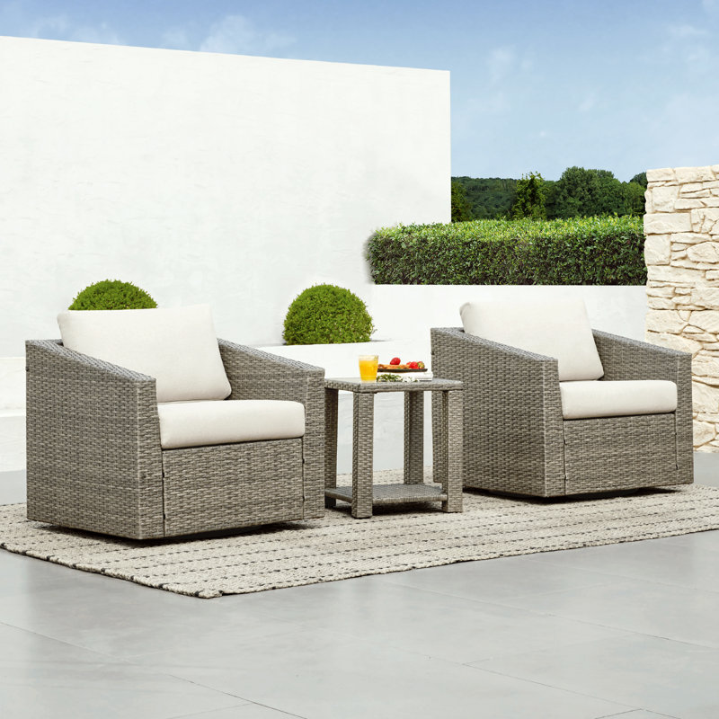 Ensemble de conversation d'extérieur en rotin 2 personnes avec table d'appoint Tiaka, Gris, Beige