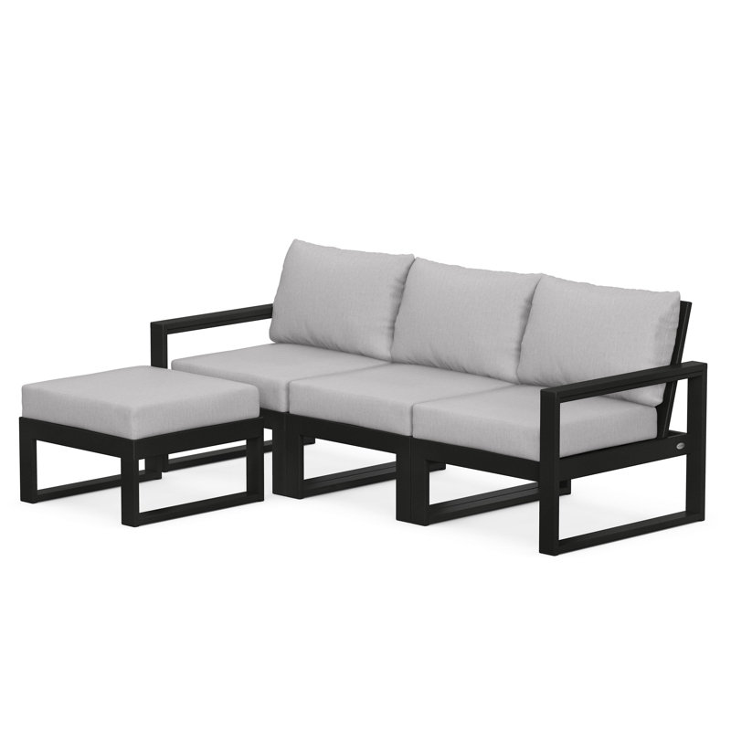 POLYWOOD EDGE Modular Deep Seating Set with Ottoman, Granite, Black