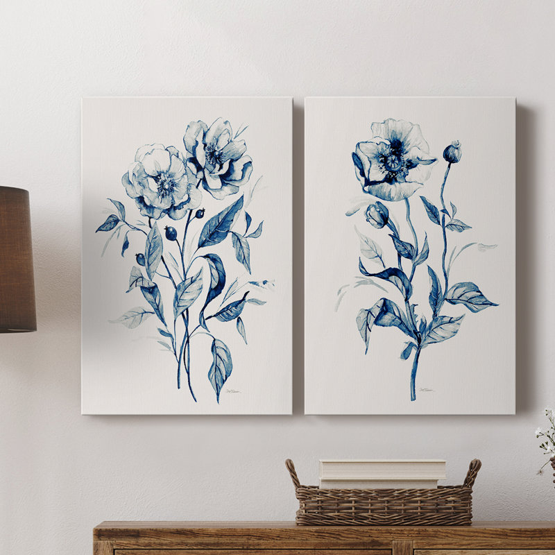 Indigo Wild Roses I - Toile tendue avec châssis de qualité supérieure - Prêt à être accroché, H 36 po x l 48 po