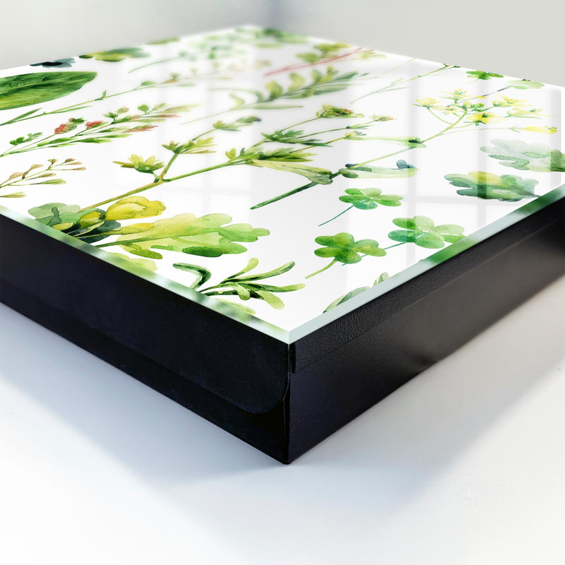 Key storage cabinet, Opens to the right, 30x30x5, White, Green plants on a white background in a watercolor style, 