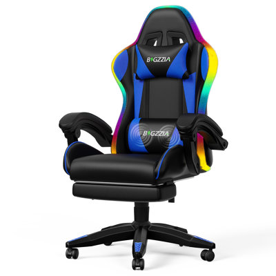 Fauteuil de jeu DEL avec fonction massage et repose-pieds