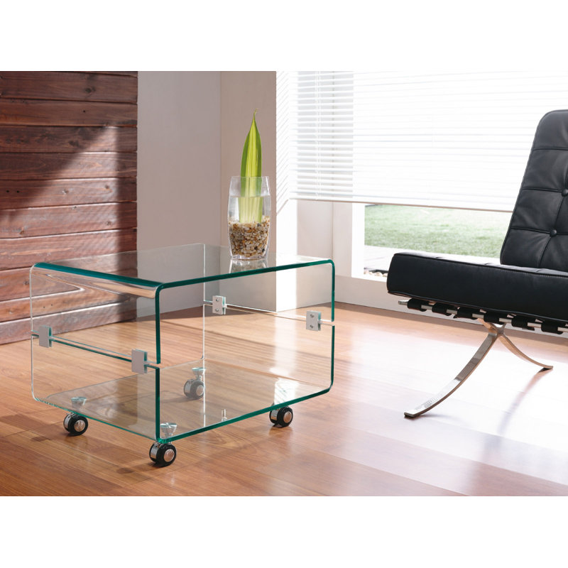 Bobbitt Glass Top Wheel End Table