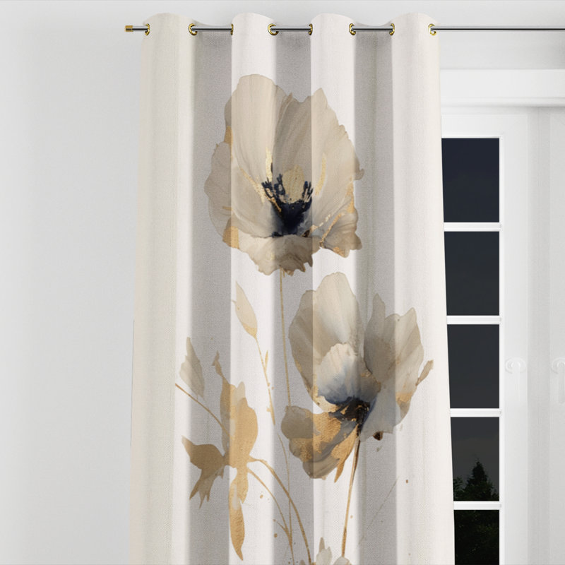 Andrenette - Rideau à œillets occultant à motif floral - 1 panneau, L 52 po x L 120 po, Œillets dorés
