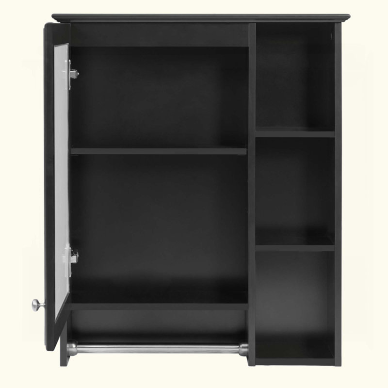 Armoire à pharmacie 3 en 1, armoire à pharmacie murale de 24 pouces avec tablette réglable et barre de tour, miroir haute définition, pour meuble-lavabo, noir