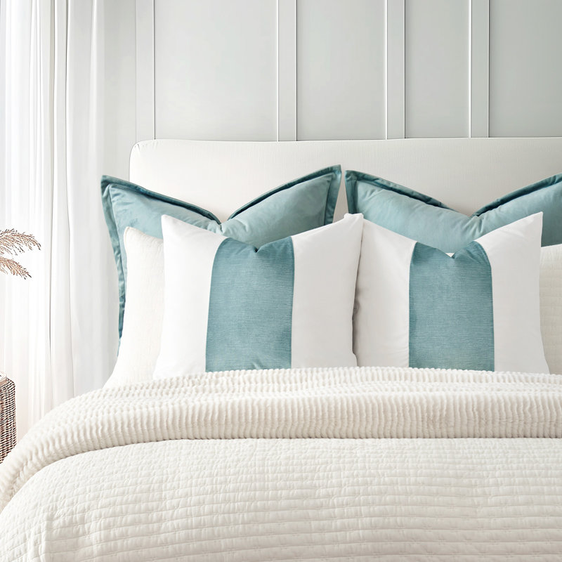 Velvet Panel Cotton Pillow Covers Set of 2, Square 20", Signature Aqua