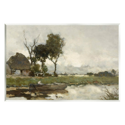 Bateau sur une rivière, scène classique, art giclée par lettres et doublure