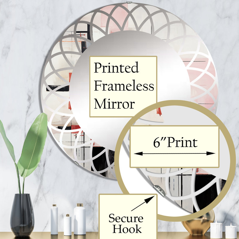 Miroir mural rond beige et rose, 32 po x 32 po