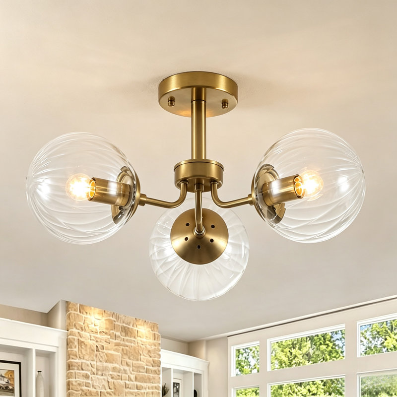 Plafonnier semi-encastré moderne doré à 3 lumières