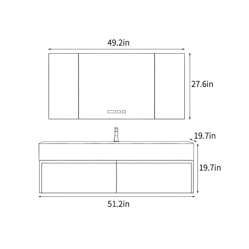 Armoire de salle de bain de style nordique minimaliste, H 19,7 po x l 51,2 po x P 19,7 po, Brun foncé