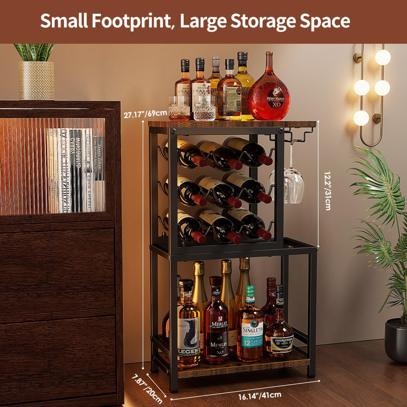 9 Bottle Standard Wine Bottle & Glass Rack