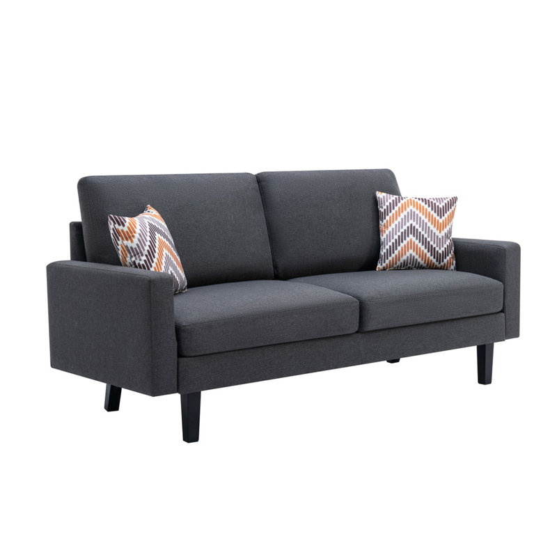 Lin 70 po en gris foncé avec 2 coussins décoratifs, siège d'une hauteur de 18,2 po, ressorts ensachés et coussins de dossier de 18,5 po avec accoudoirs de 22,98 po