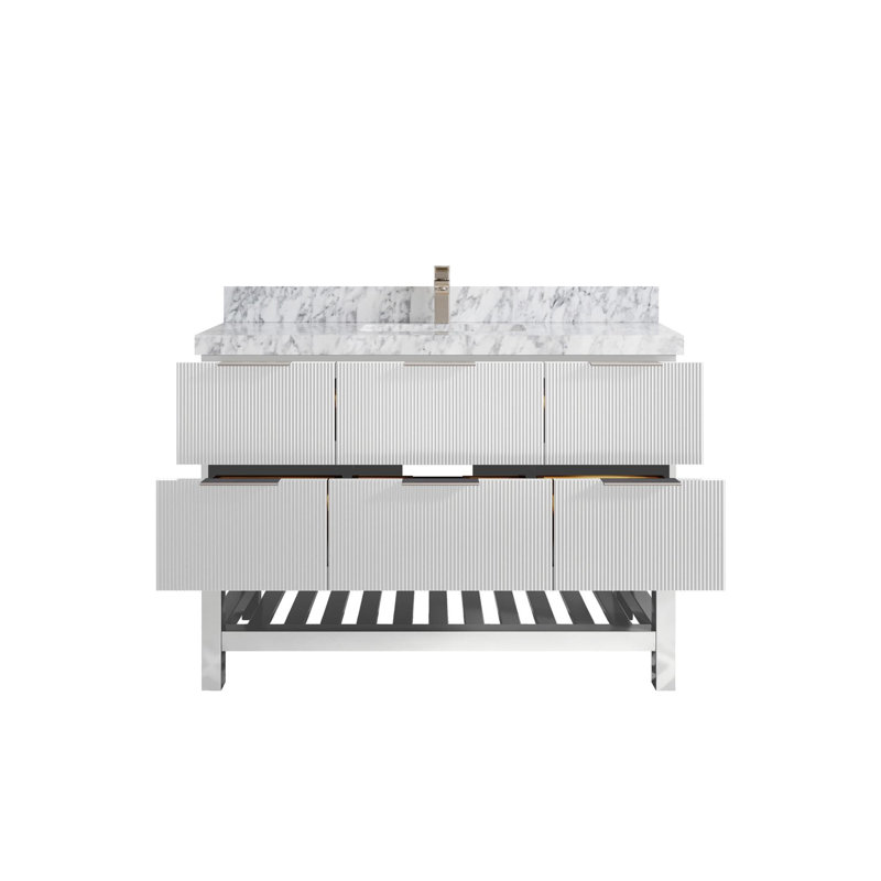 Ensemble de meuble-lavabo simple 48 po avec plateau Catalina, Marbre de Carrare