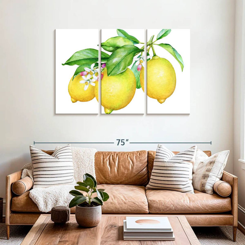 Yarlin 3 citrons et fleurs, H 36 po x l 57 po