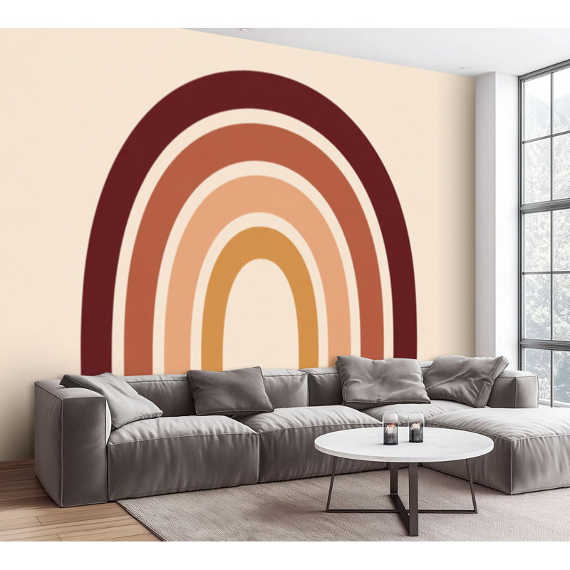 Papier peint adhésif peler et coller Boho arc-en-ciel Imprimé arc-en-ciel de couleur neutre Papier autocollant amovible pour décoration murale H 100 po x l 144 po
