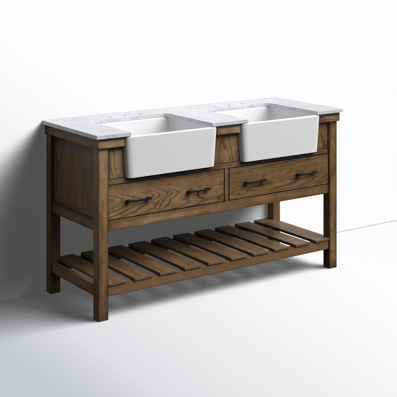 Pelaghia 60'' Double Bathroom Vanity with Marble Top, Driftwood