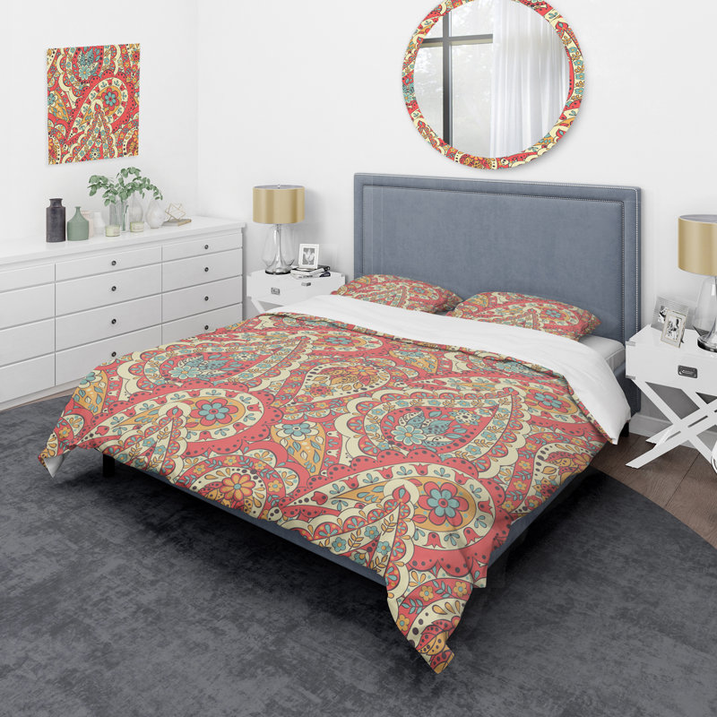 Cachemire rose floral - ensemble de housse de couette abstrait - microfibre de polyester