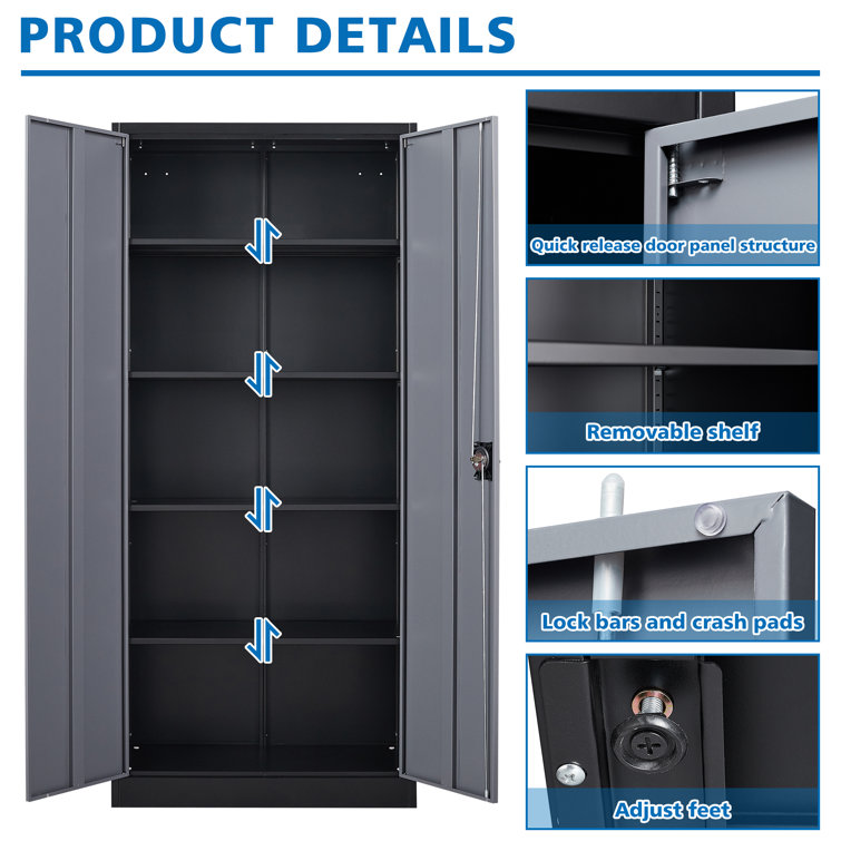 Metal Garage Storage Cabinet in 31.5 W x 71 H x 15.7 D Black Cabinet 5  Tier Shelves with Doors