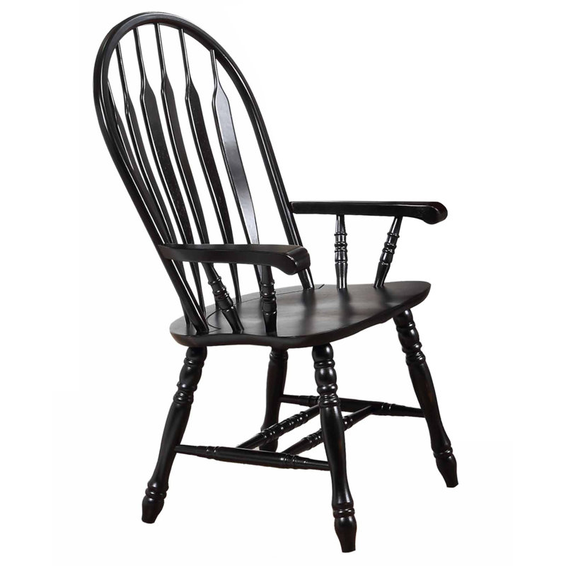 Haldan 24.5'' Wide Solid Wood Windsor Back Armchair - Antique Black, Antique Black