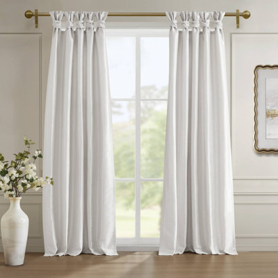 Karlita White Faux Silk Single 50x95" Blackout Window Curtain Panel