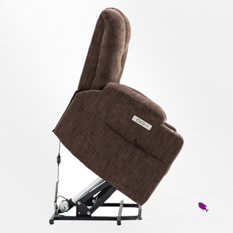Upholstered Power Recliner With Massage And Heat, Brown