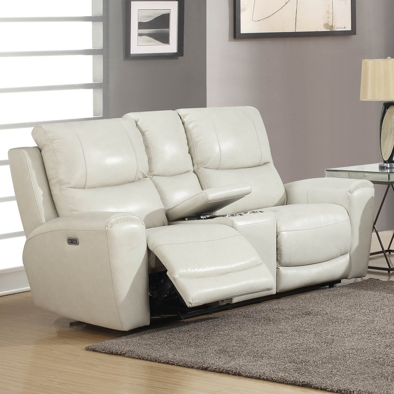 Causeuse inclinable en cuir Kittitas, Ivoire ivoire