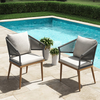 Outdoor Dining Chair Of 2, Woven Wicker Dining Armchairs With Cushions (set Of 2)