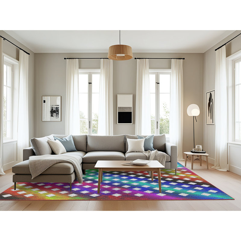Tapis rose/vert/rouge tissé à la machine, Rectangle 8 pi x 10 pi
