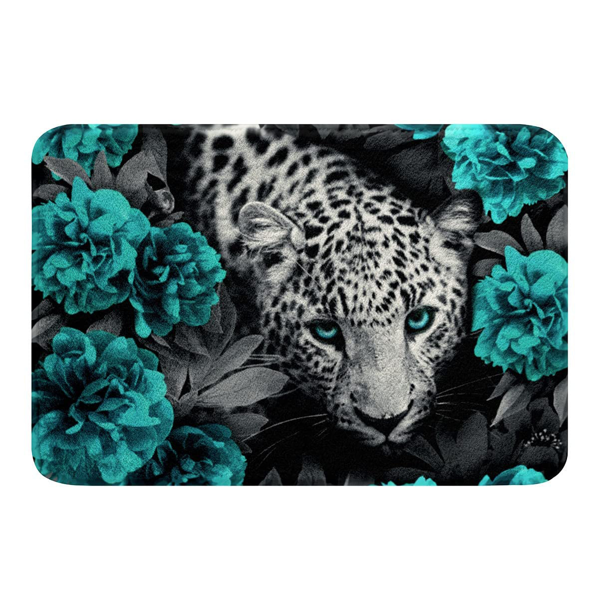 East Urban Home Wild Safari Chic 3D Bath Mat - Teal Rose Leopard Print ...