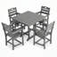Ensemble de salle à manger d'extérieur en PEHD gris, 5 pièces, table carrée et 4 fauteuils