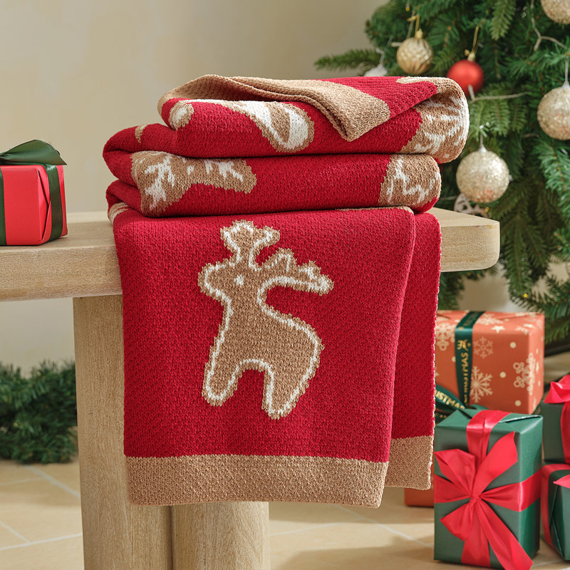 Jeté en chenille Amélie Home, motif de Noël réversible, cadeau de Noël pour lit et canapé