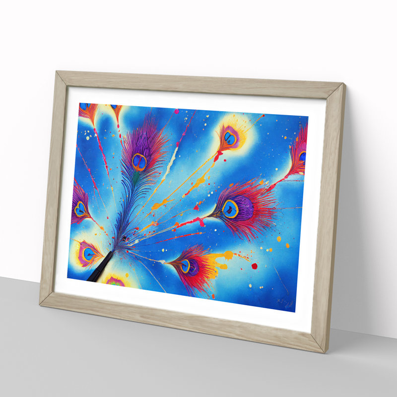 XH1022-6849X Peacock Feather Splash Vol.1 Abstract - Picture Frame Print, 46cm H x 64cm W, Beige