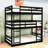 Wood Triple Bunk Bed With Two Built-In Ladders And Guardrails-1928512789