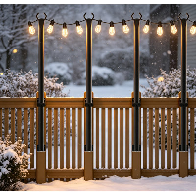 Outdoor Metal String Light Poles 4 Pack, 5FT Light Stand Poles, Freestanding Support Posts for Patio Deck Backyard Garden Wedding String Lights