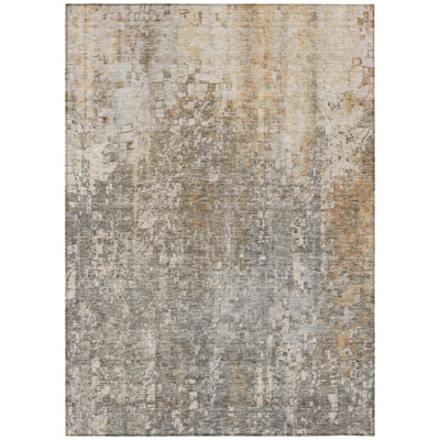 8' X 10' Beige Gray And Taupe Abstract Washable Indoor Outdoor Area Rug