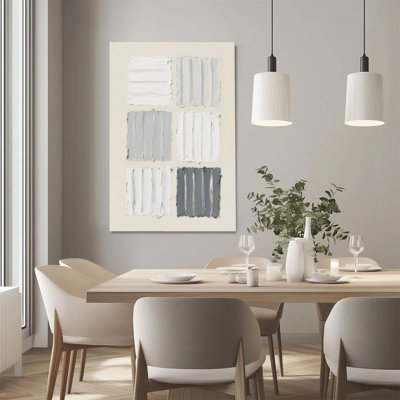 2D Flat, 1Pc Framed Canvas Wall Art, Abstract Color Blocks, Gray and White Gradient, Minimalist Style Art Print Canvas Poster Painting Room Wall Decor