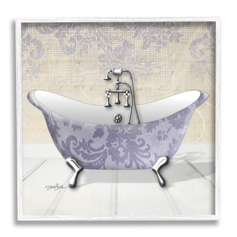 «Purple Damask Claw Foot Tub Bathroom» par Diane Stimson - impression, H 12 po x l 12 po, Giclée encadrée blanc bord de mer