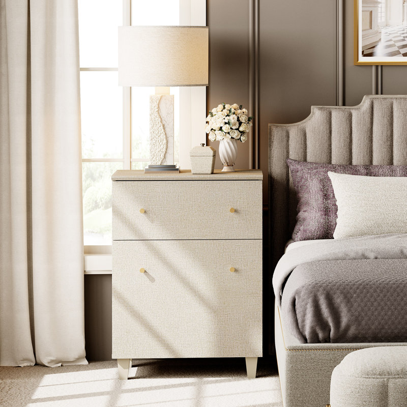 Large Nighstands Bedside Tables With Drawers And Doors, Beige, Individual