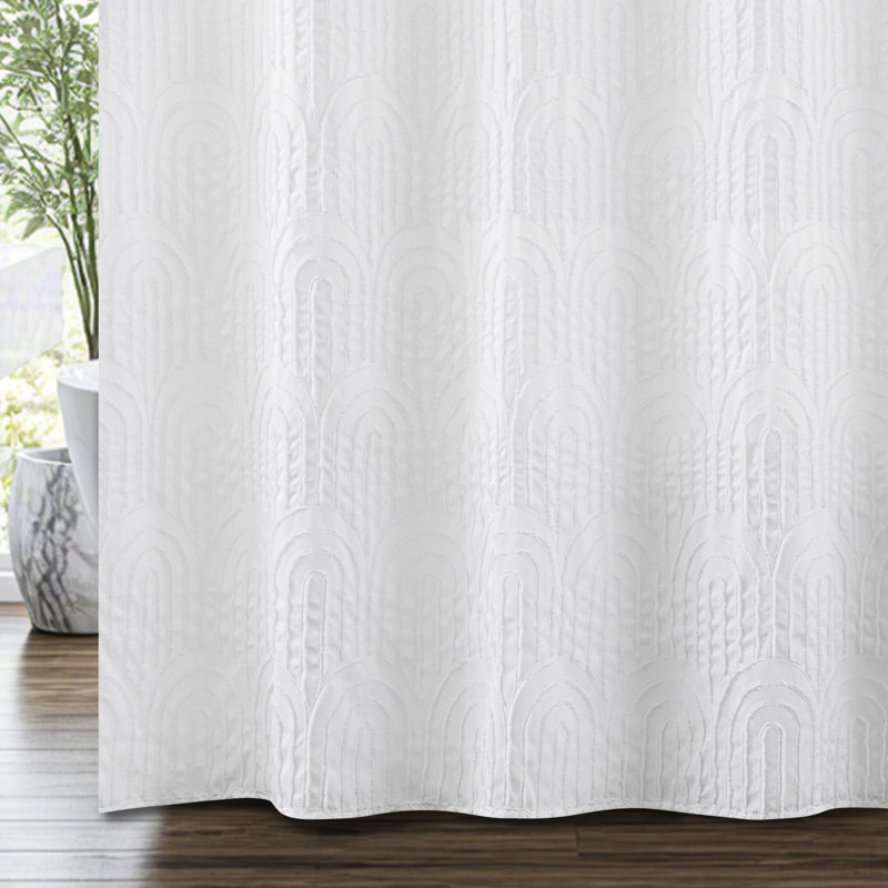 No-Hook Tufted Geometric Shower Curtain