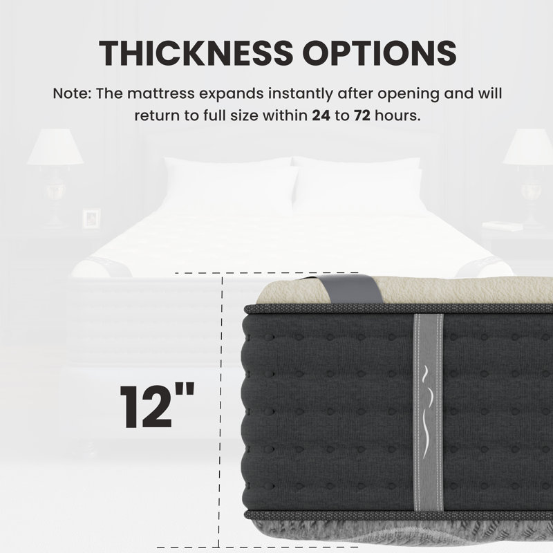 Matelas hybride double face haut de gamme de 12 pouces, sensation réversible moyenne / ferme, mousse viscoélastique rafraîchissante avec housse antistatique en cachemire, certifié CertiPUR-US, SGS Fire et Oeko-TEX
