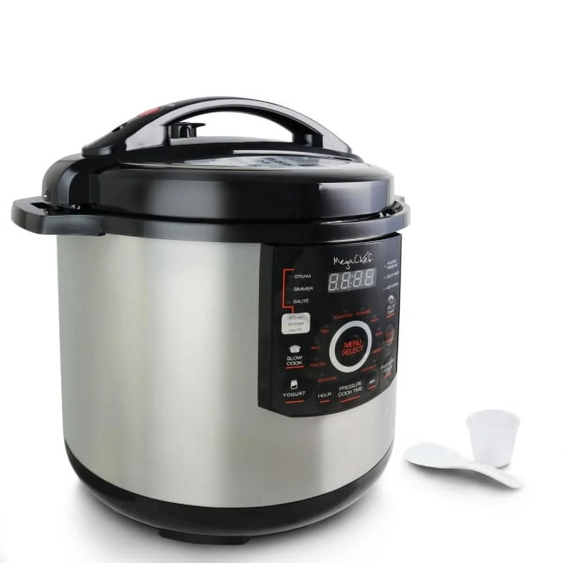 Autocuiseur numérique Megachef 12 pintes - acier inoxydable, 15 préréglages de cuisson, fonction de cuisson lente, couvercle en verre trempé, autocuiseur électrique multifonction