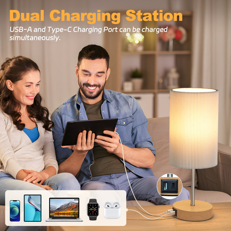 14'' Minimal 3-Way Dimmable Table Lamp Set, Touch Control (2 LED Bulbs Included)