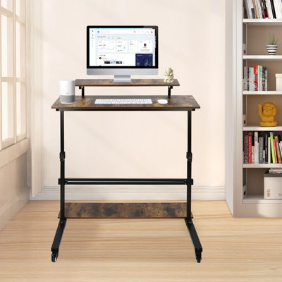 Bureau assis-debout mobile réglable en hauteur, poste de travail informatique avec chariot à roulettes pour ordinateur portable, idéal pour la maison, le bureau, la chambre ou le dortoir.