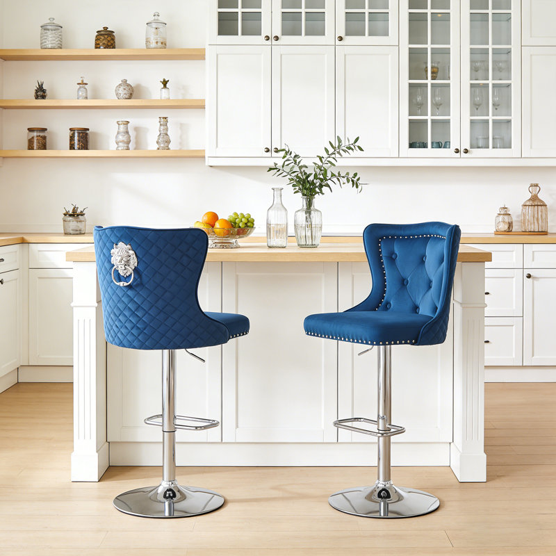 Tabouret de bar Fredez, Bleu très foncé, Chrome chrome