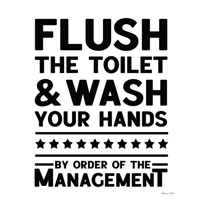 «Flush The toilettes», art textuel sur toile tendue, H 16 po x l 12 po