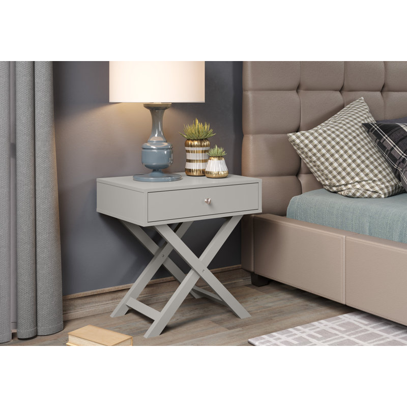Garo 1 Drawer X cross leg Bedside Table, Side Table, End Table, Grey