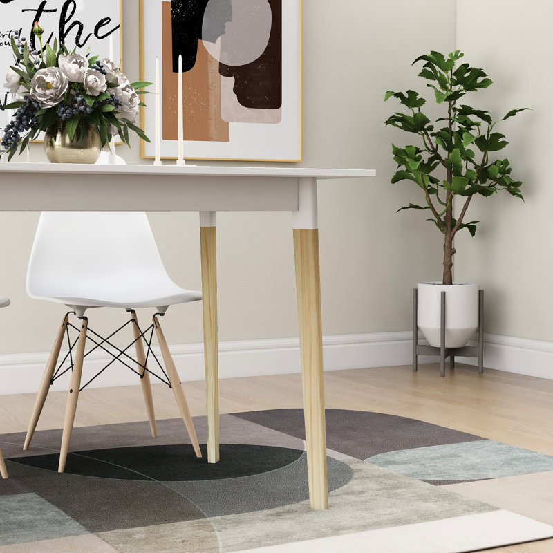 47 Inch Rectangular Kitchen Table, White Modern Dining Table With Solid Legs, Minimalist Trait, Smooth Top, Coated, Stable And Charming Strong Element, Painted, Alluring