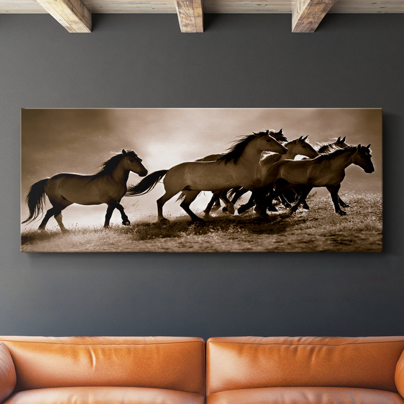 Chevaux sauvages - Toile tendue avec châssis - Prêt à être accroché, H 20 po x l 50 po