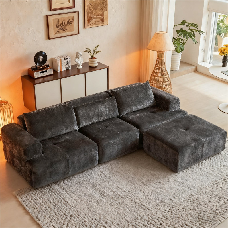 Canapé modulaire en forme de L 108 po Cloud, Chenille grise foncée