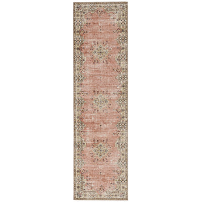 Delacroy Machine Washable Pink and Ivory Area Rug